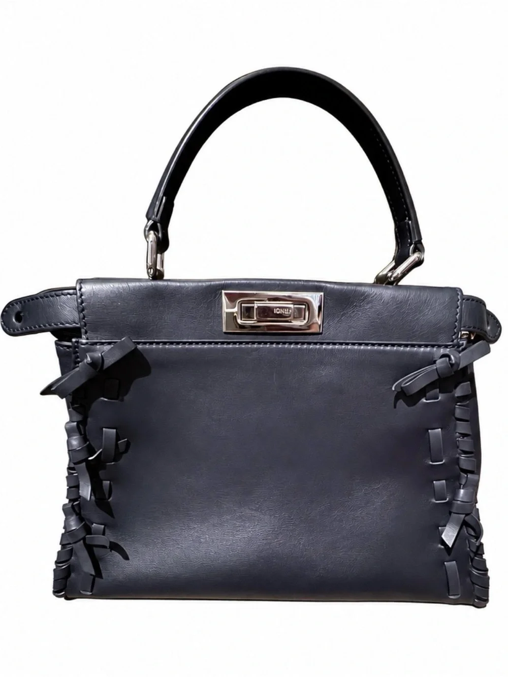 Fendi DARK NAVY Leather Top-Handle Satchel with Braided Fringe